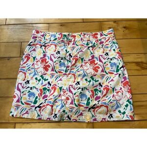 St Johns Bay Women 8 Floral Abstract Multi Color Skort Mini Skirt Shorts White